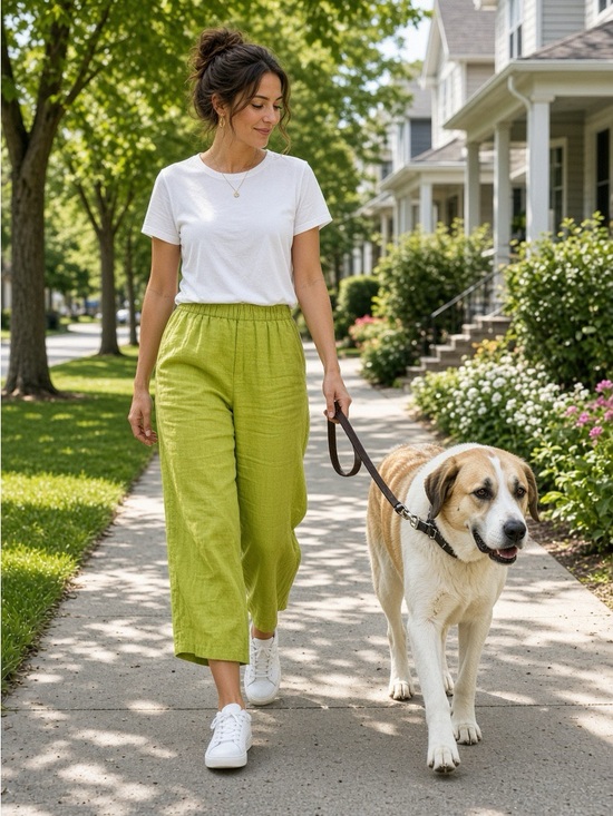 Eileen Fisher Pants - Eileen Fisher Lime Green Linen Cropped Pants